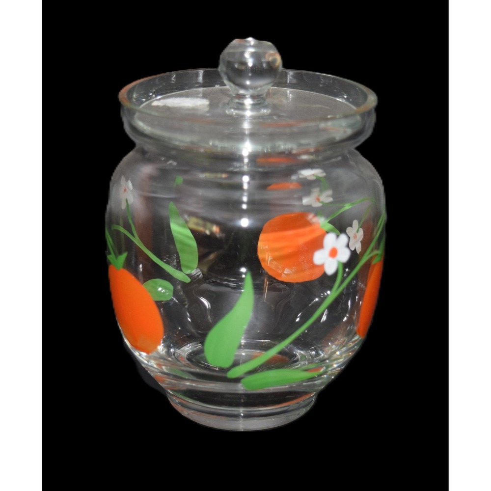 Vintage Romanian Crystal Peach Jelly Jar Clear 4.5in Excellent Hand Painted
